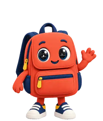 Feri, der rote Rucksack, winkt